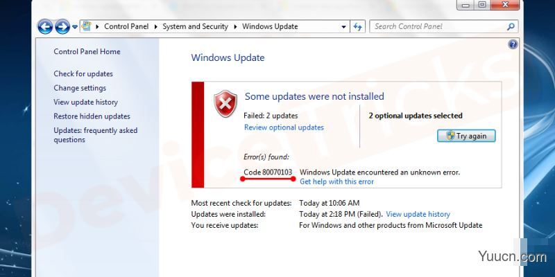 Windows Update出现错误代码80070103怎么办