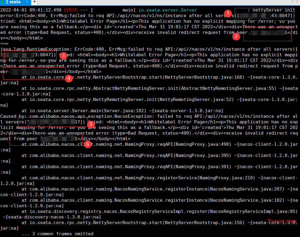 seata注册nacos报错：nettyServer init error:ErrCode:400, ErrMsg:failed to req API:/api//nacos/v1/ns/instan