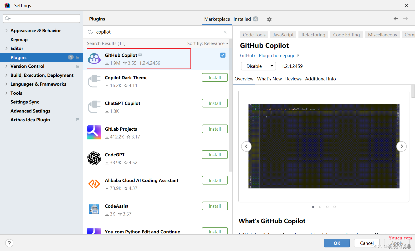 AI写代码 GitHub Copilot + Idea 安装和使用教程