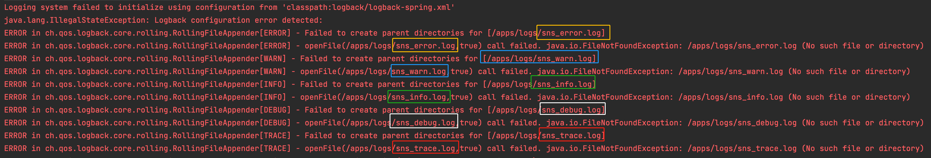 Logging system failed to initialize using configuration from ‘classpathlogbacklogback-spring.xml‘