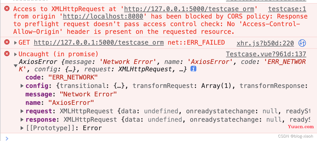 Vue2 跨域问题报错AxiosError net::ERR_FAILED、 Network Error、ERR_NETWORK