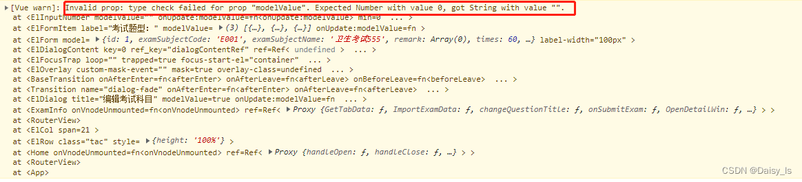 控制台警告Invalid prop: type check failed for prop “modelValue“. Expected Number with value 0, got String
